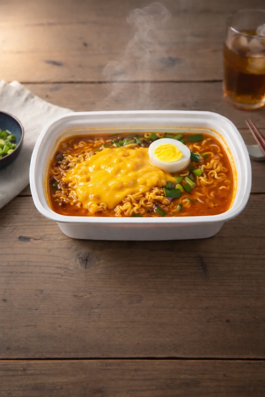 K-Spicy Cheese Ramen with melted cheese, egg and green onion